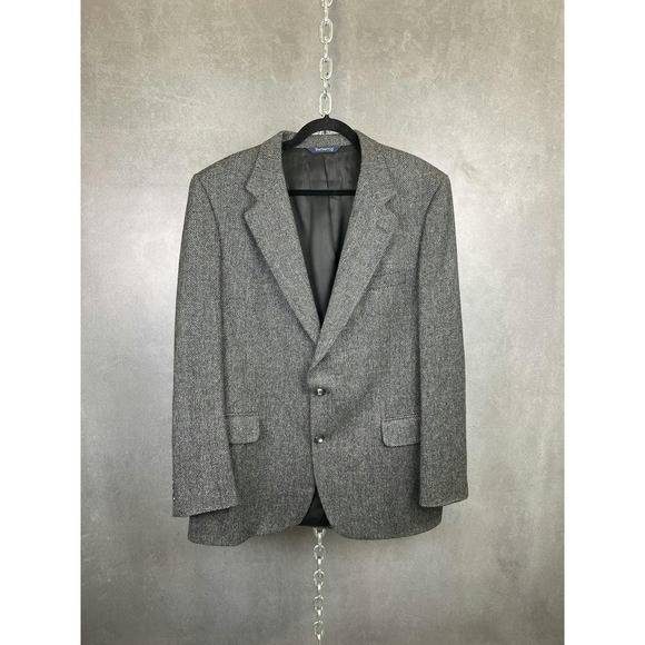 Vintage Burberrys Blazer Mens 00 Grey Tweed 100% Pure Wool - Picture 1 of 15
